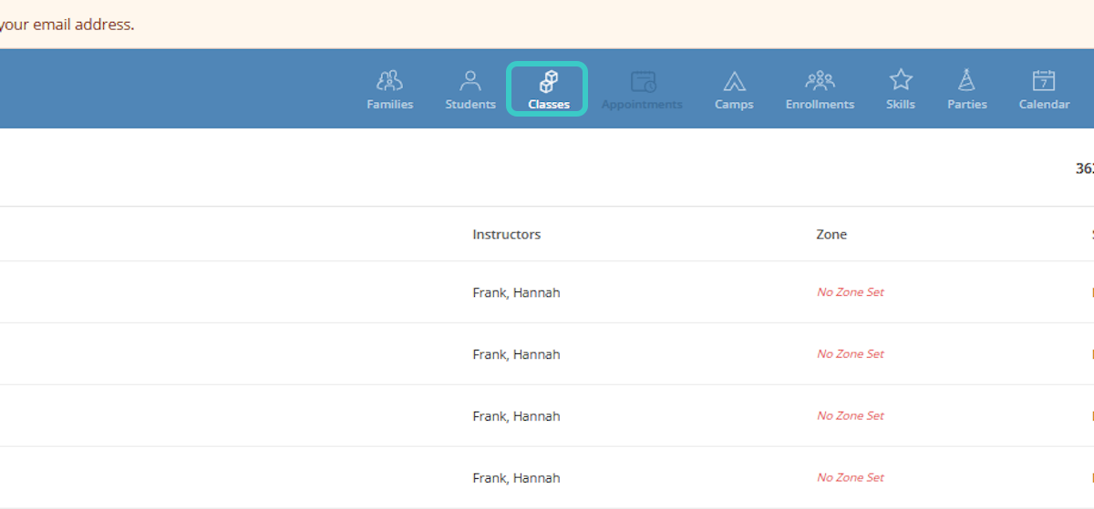 Step 1: Click Classes in iClassPro navigation